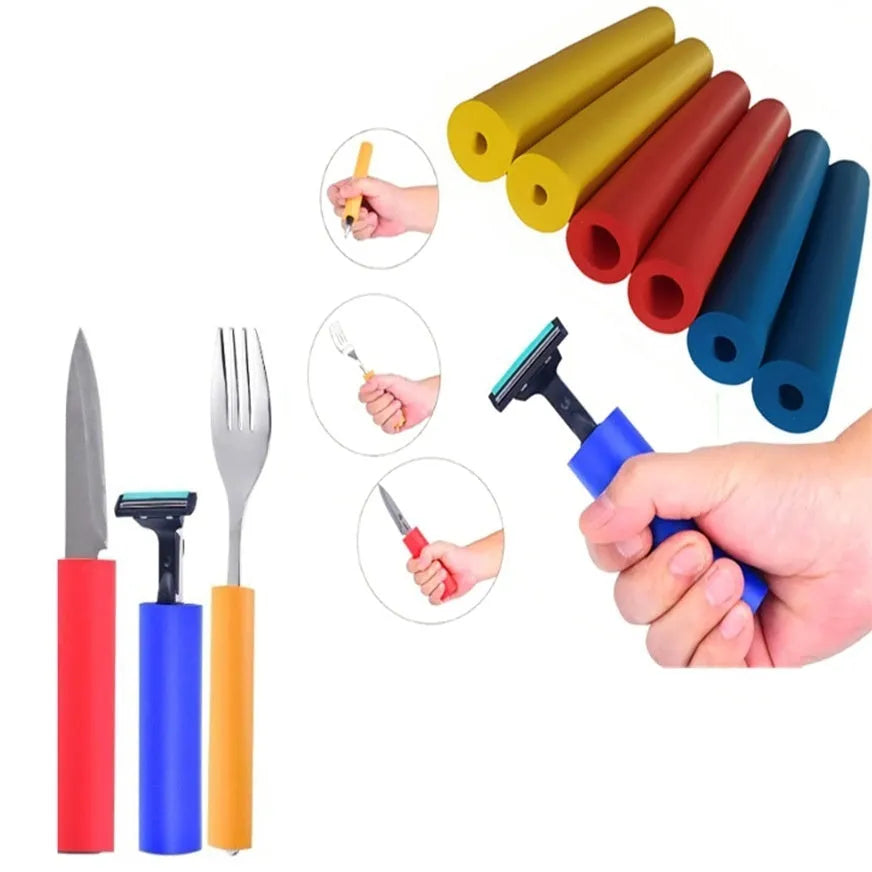 Flexible black rubber auxiliary grip hose for utensil and pen handles, shown in 10mm and 18mm sizes.