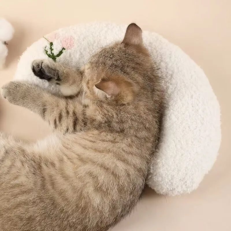 Cat sleeping mat with U-shaped neck protection pillow in blue moon style