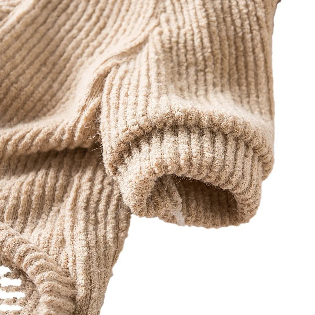 Brown cloth dog sweater pullover on a small dog, showing casual fit.
