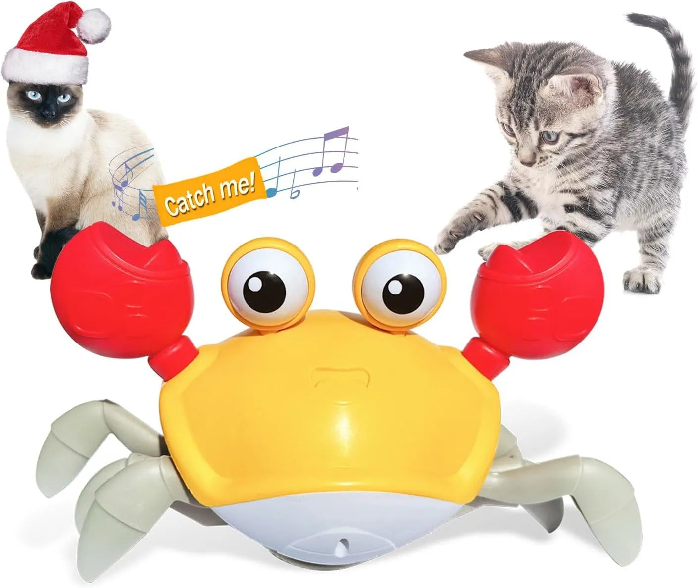 Blue automatic crab dog toy with obstacle avoidance sensor on a flat surface.