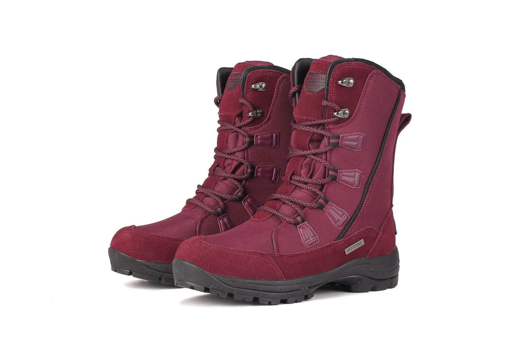 Women's genuine leather thermal snow boots in black colour with mid-calf length and round toe design