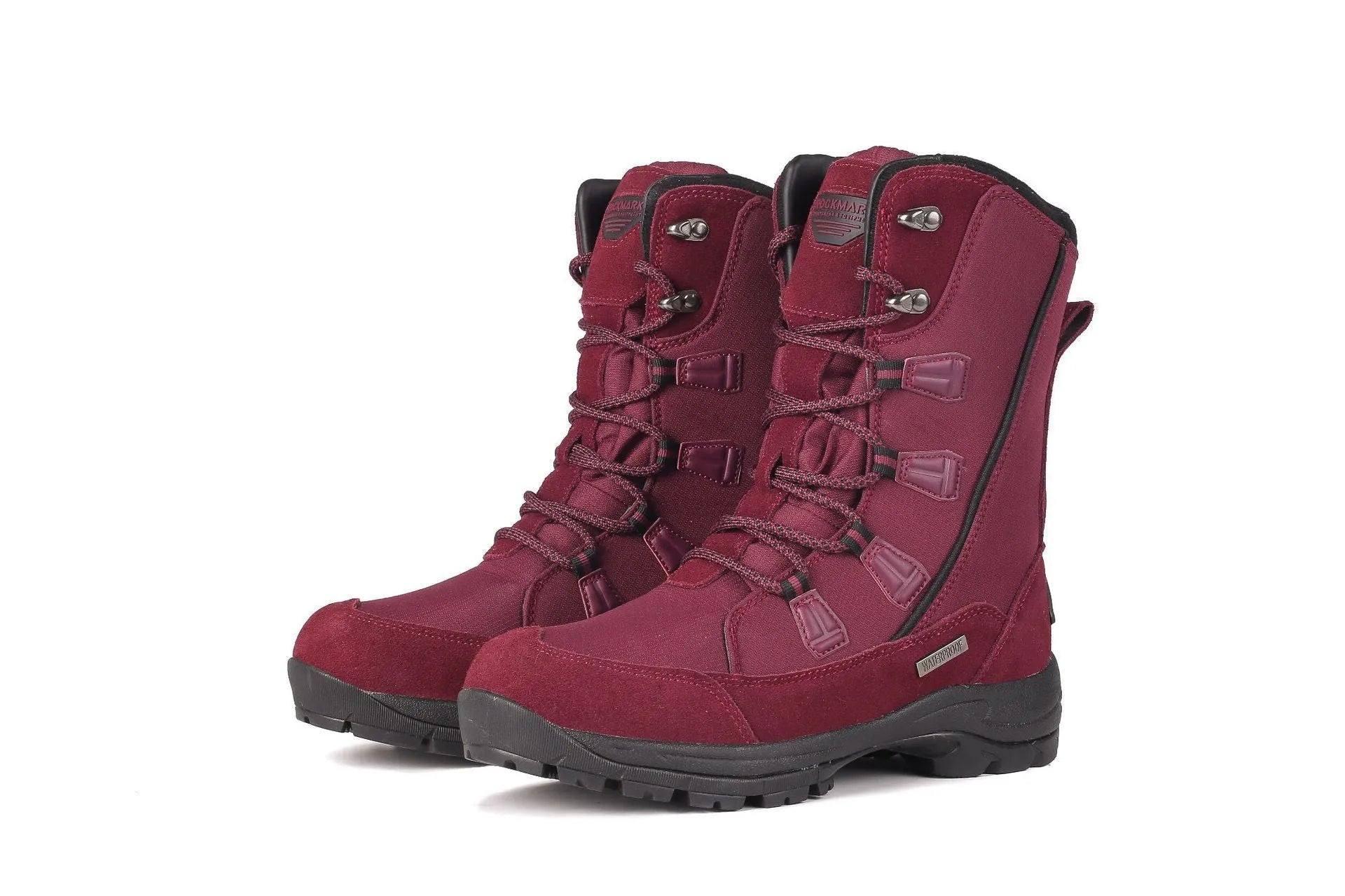 Women's genuine leather thermal snow boots in black colour with mid-calf length and round toe design