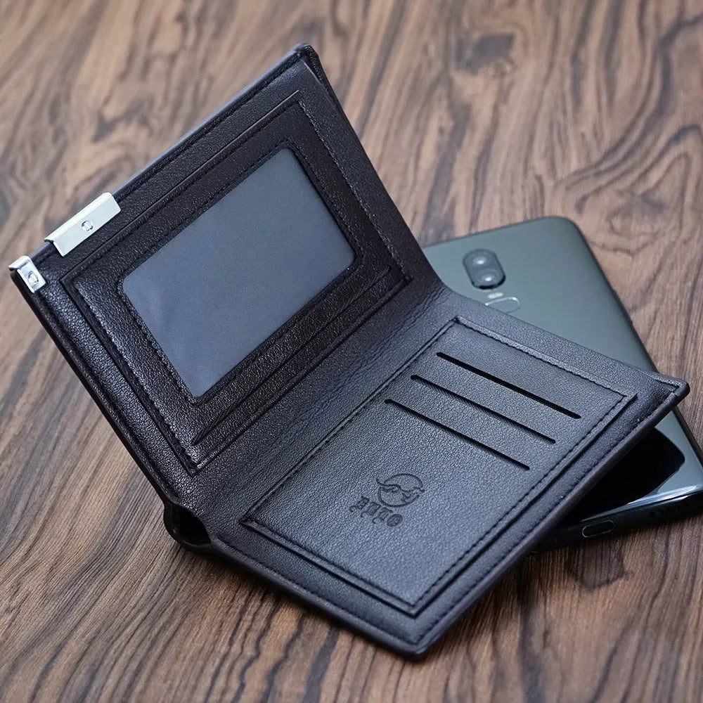 Brown leather men's wallet with a silver zip closure.