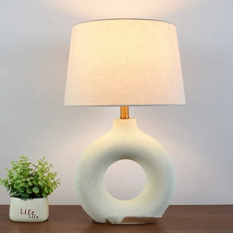 Japanese style pottery pot table lamp with button switch in white or black finish