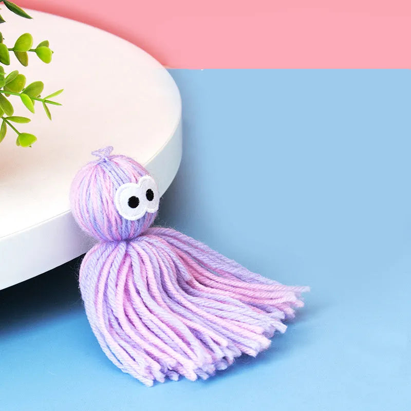 Hanging cat toy with wool ball and teaser stick in multiple colour options