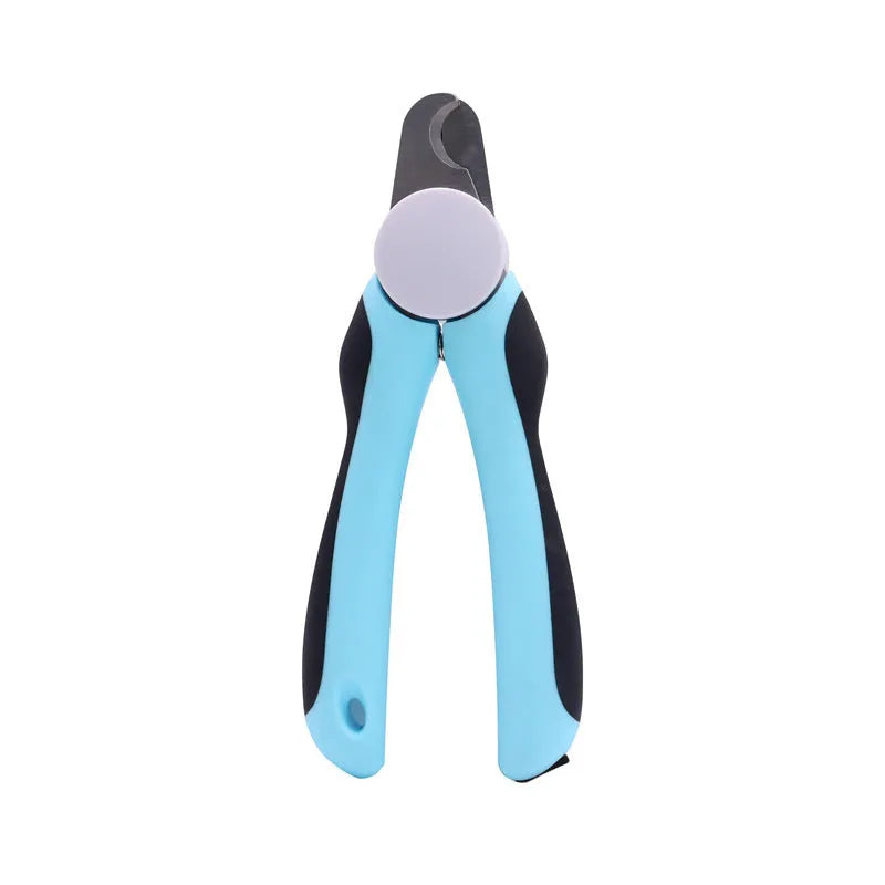 Blue heavy‑duty scissor‑action dog nail clippers with a visible safety guard on the blade.