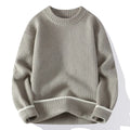 Men's grey chemical fibre blending sweater with round neck and long sleeves in loose fit