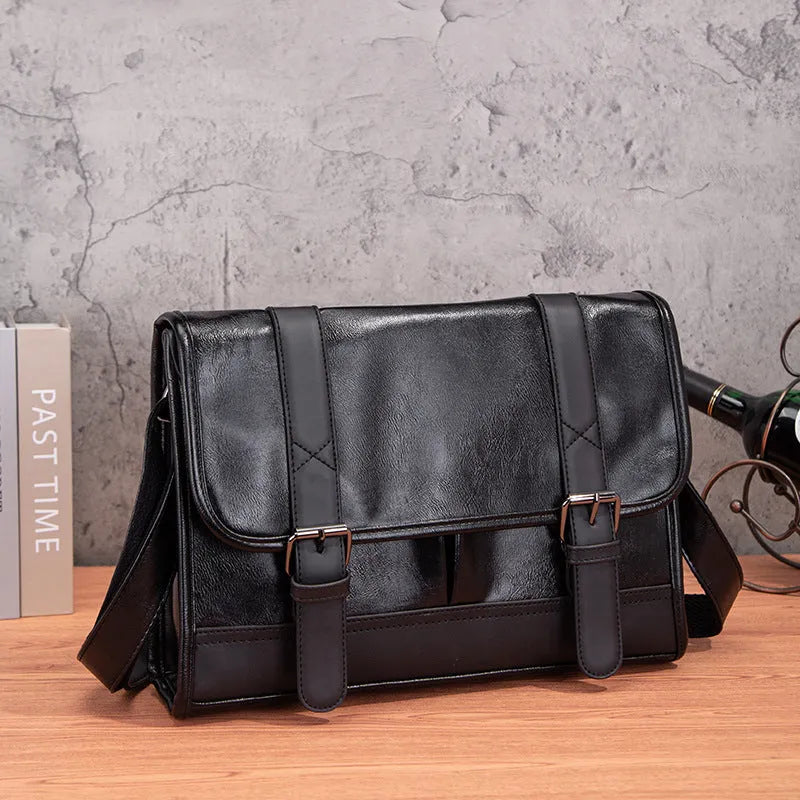 Black men's anti-theft commuter backpack with contrast stitching and Korean-inspired design