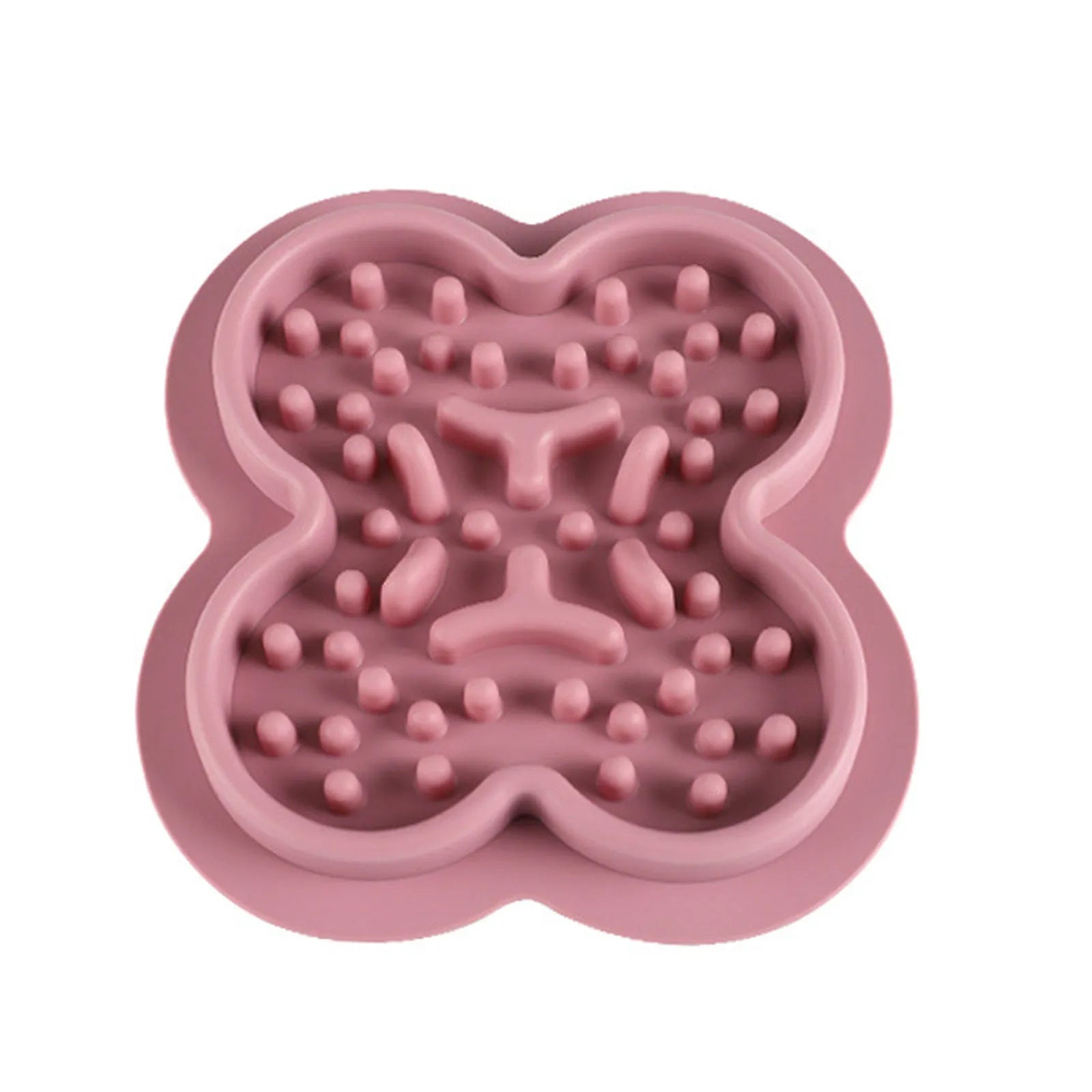 Silicone pet licking pad slow feeder mat in various colours on a floor