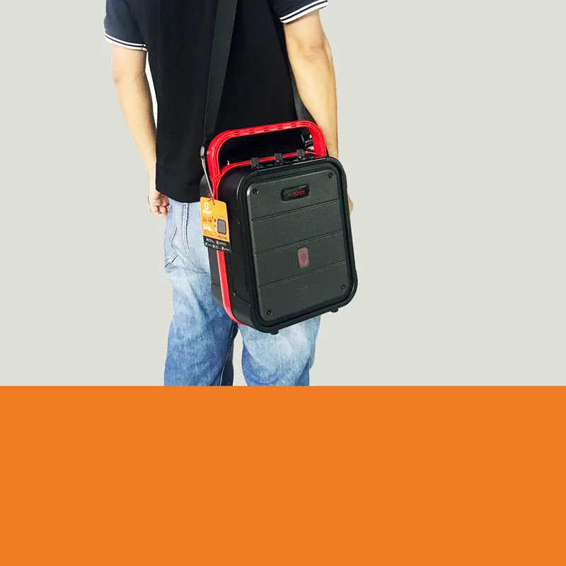 MS62AI portable Bluetooth speaker with 6.5 inch wireless microphone showing control buttons and connectivity ports