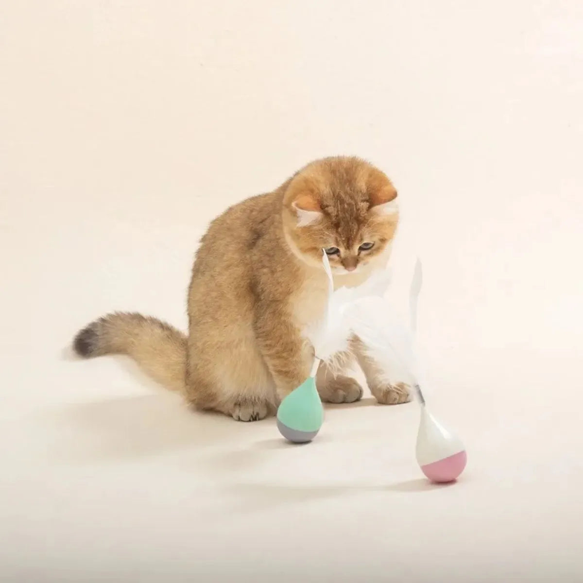 Feather tumbler cat toy with aluminium alloy tease stick and goose feather attachments