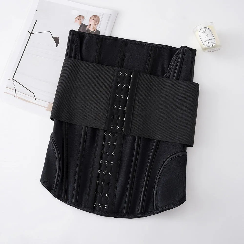 Apricot and black nylon waist training belt with adjustable tie on a white background