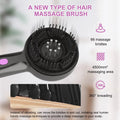 A black USB-powered hair brush massager with a mechanical two-speed switch on a grey background.
