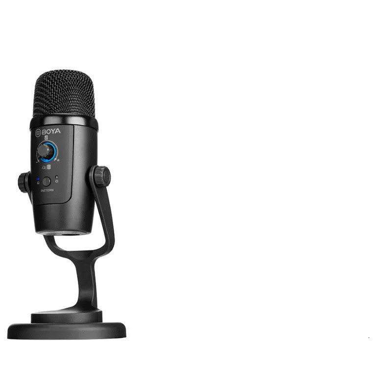 Boya BY-PM500 USB microphone in black with built-in sound card and dual pickup patterns
