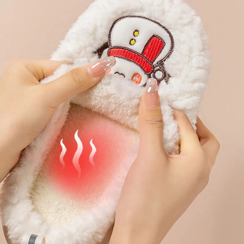 Cute snowman indoor slippers with soft plush upper and anti-slip sole, available in multiple colours