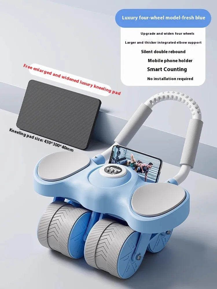 Abdominal wheel with elbow support in various colour options including blue, orange, and black