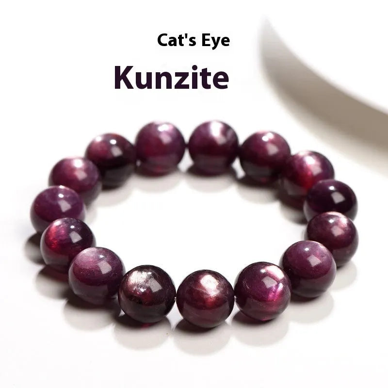 Purple lepidolite crystal bracelet with round polished beads, showing five different bead size options.
