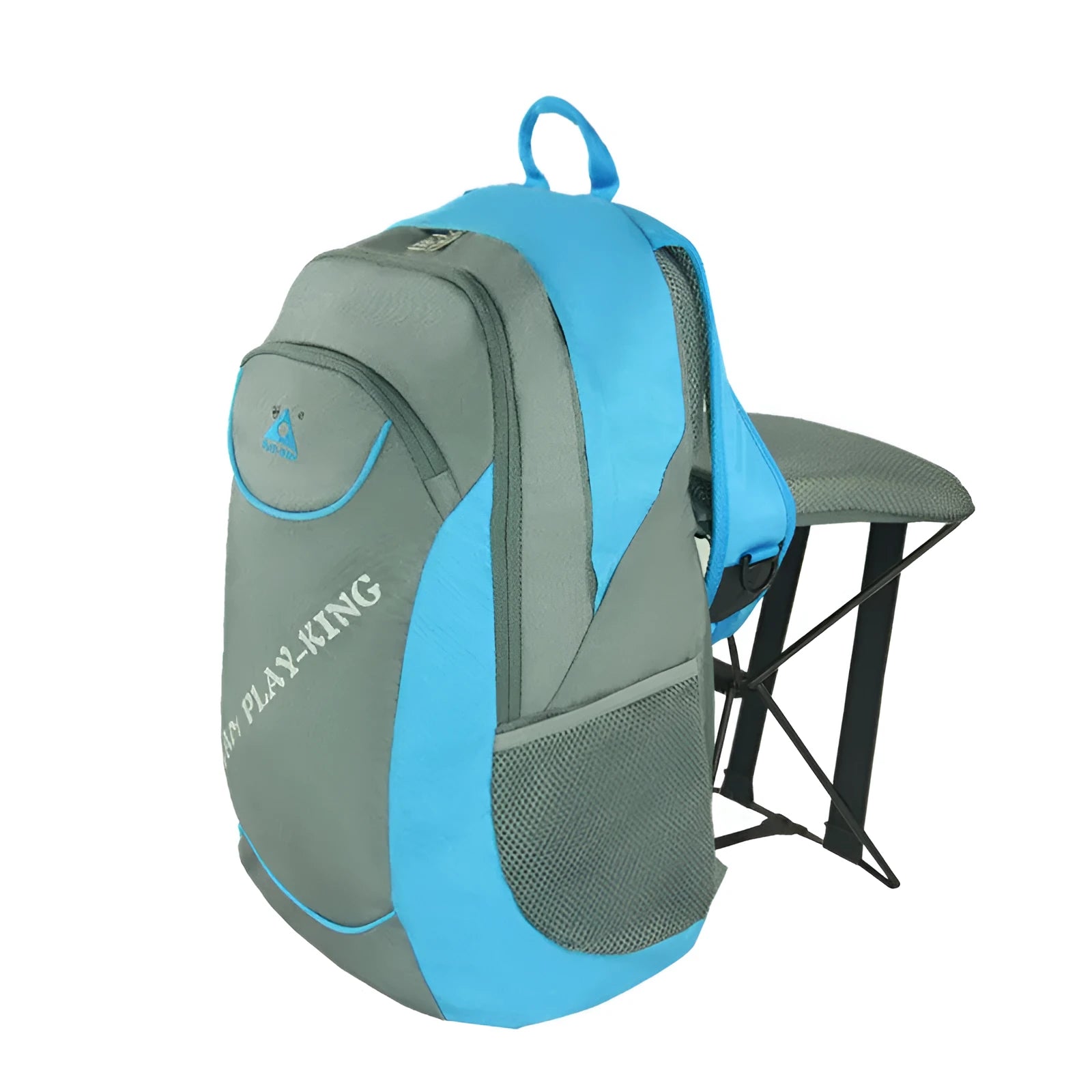 Multi-functional outdoor backpack with folding chair, tubular steel frame, 36-55L capacity, available in green blue black red