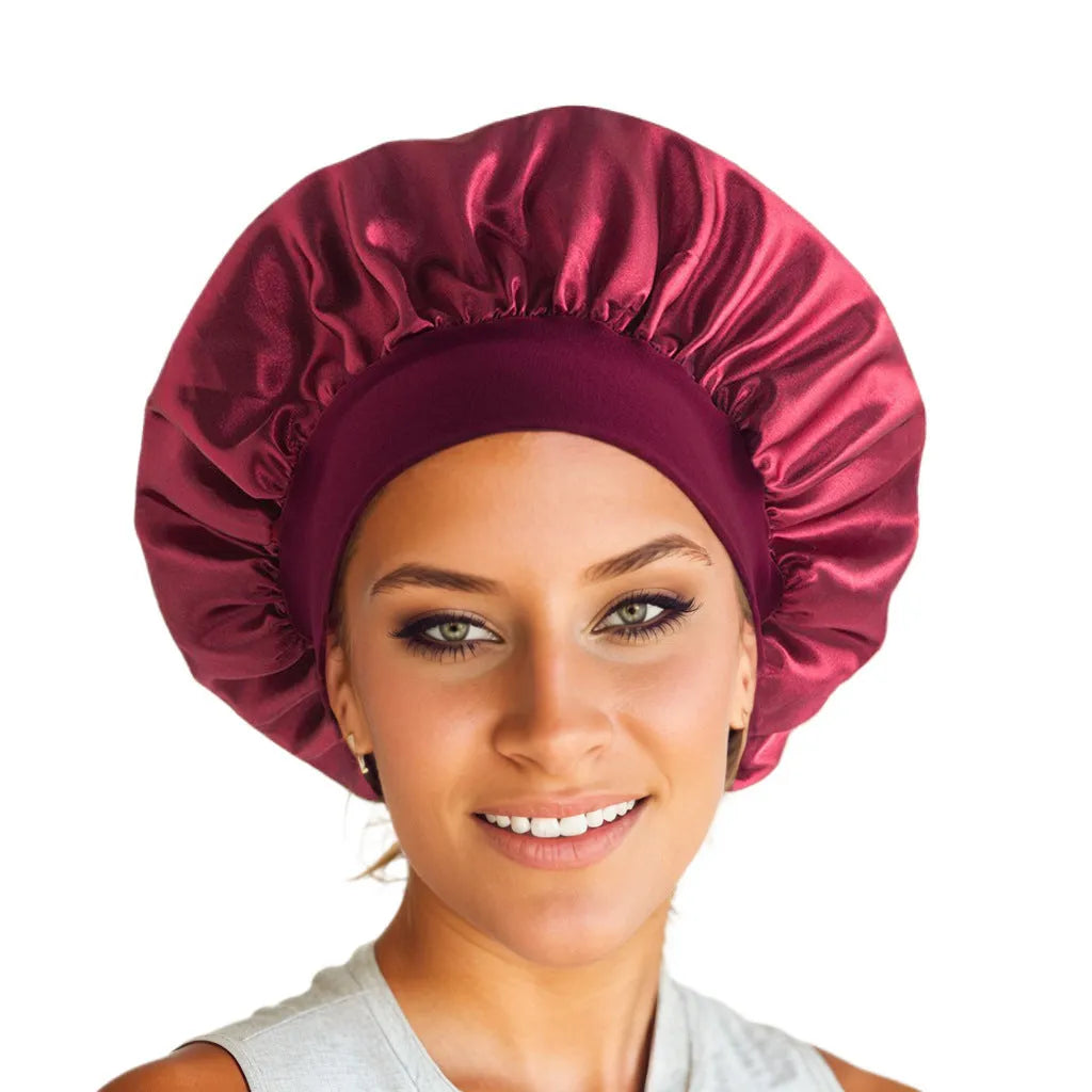 Wide-brimmed high elastic polyester headscarf for women, knitted tie-dye design, flat top crown, breathable sun protection cap