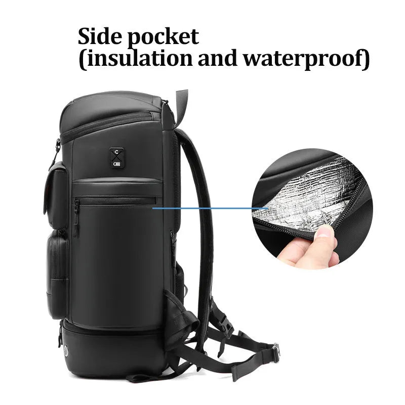 Men's large capacity waterproof shoulder bag 55cm black Niujin textile travel backpack