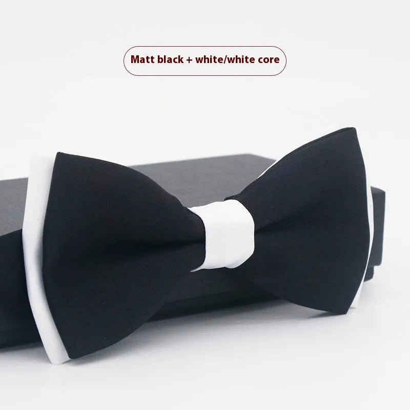 Solid colour flat head bow tie for formal wear in multiple colours including black, red, and blue.