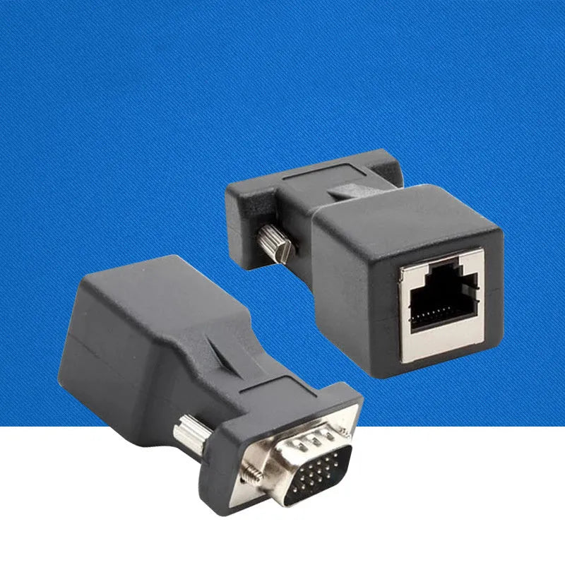 Black alloy VGA to RJ45 adapter male connector with 3cm size for computer Ethernet conversion