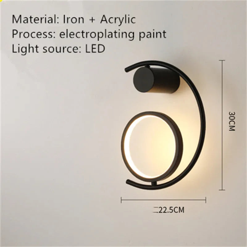 Modern minimalist wall lamp with black iron and acrylic build, LED light, 22.5cm diameter, 30cm height