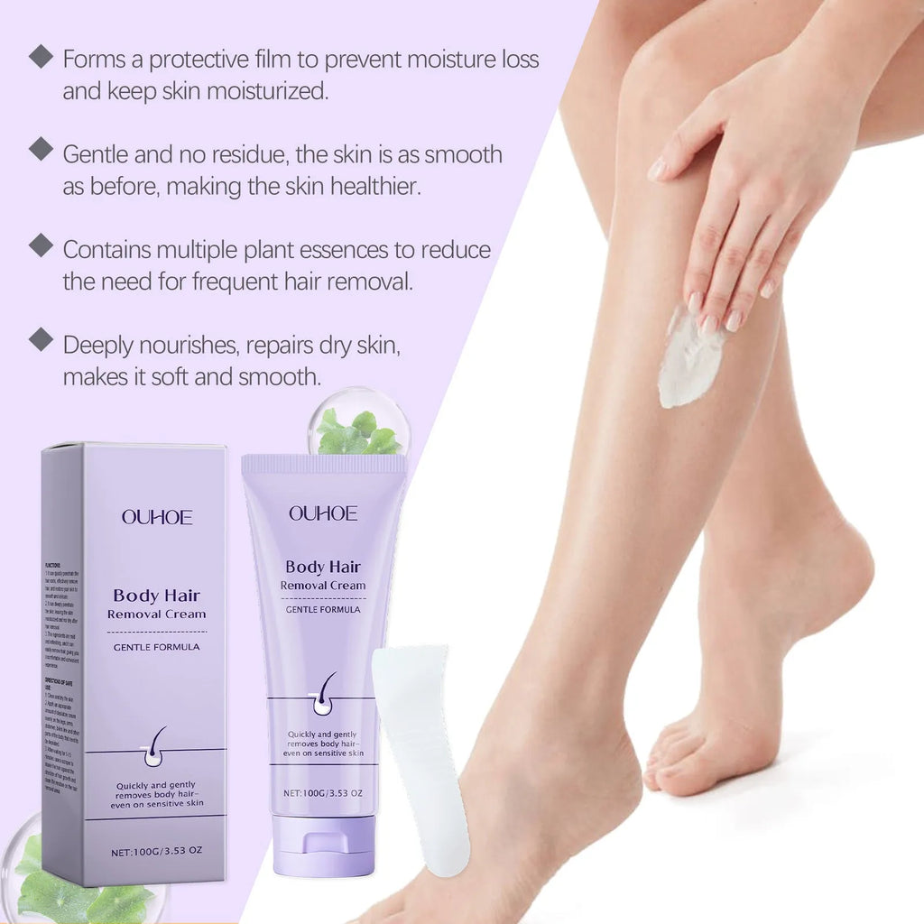 Ouhoe gentle body depilatory cream 100g tub with scraper for sensitive skin hair removal