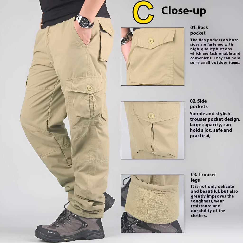 Men's stone-washed cotton overalls with a velvet lining, shown in a loose straight-leg fit.