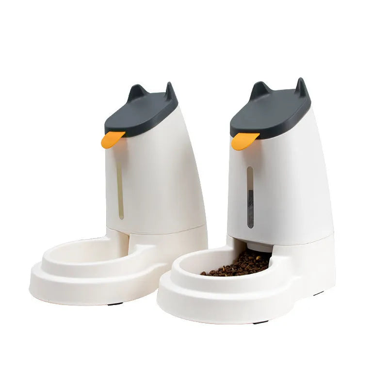 Large capacity plastic automatic pet feeder with water dispenser in grey black for cats and dogs home use