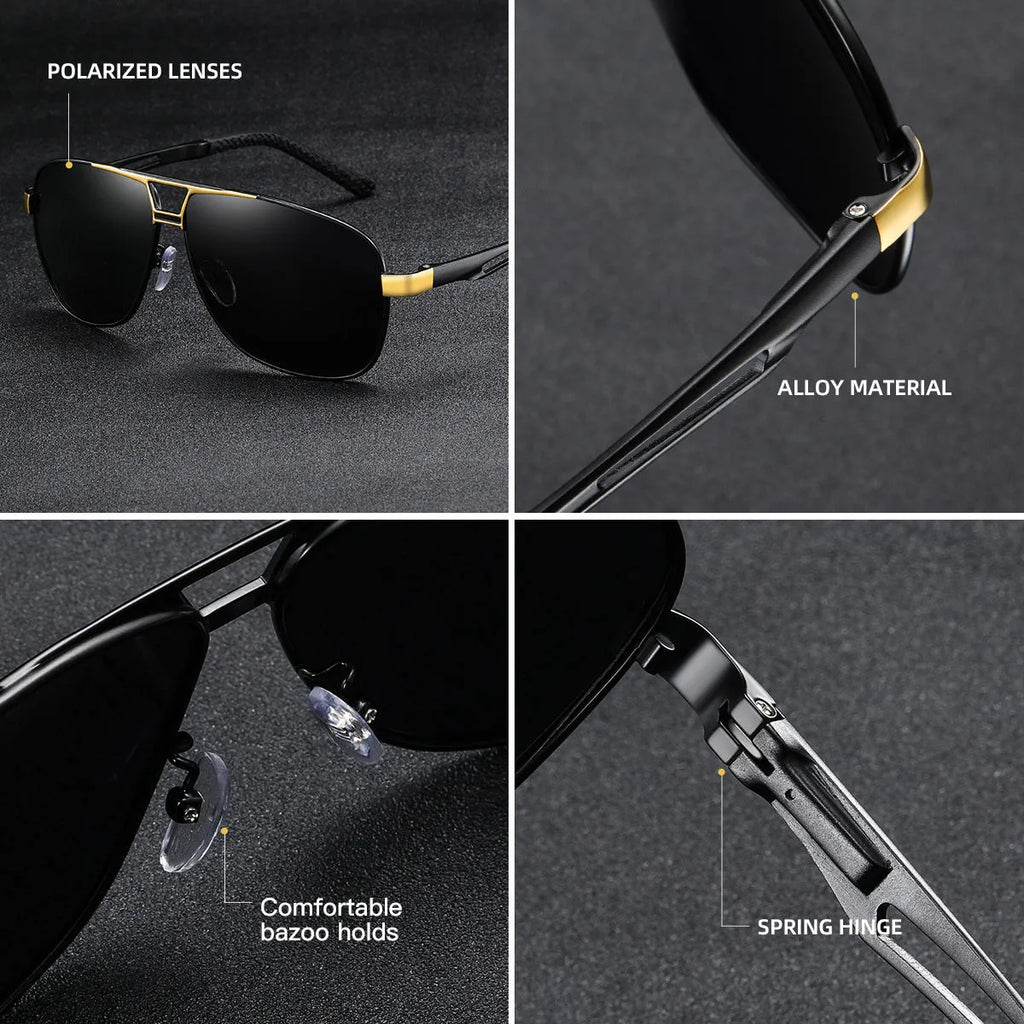 Men's orange-red aviator sunglasses with metal frame and polarised TAC lenses.