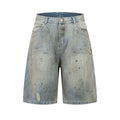 Blue cropped straight-leg denim jeans with mid-length fit and zipper fly closure