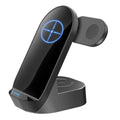 Black grey foldable 3-in-1 wireless charging stand with phone upright