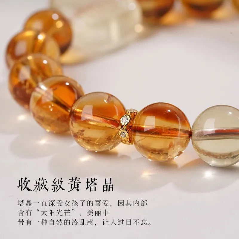 Women's carved citrine ethnic bracelet with 10mm geometry-shaped crystal components