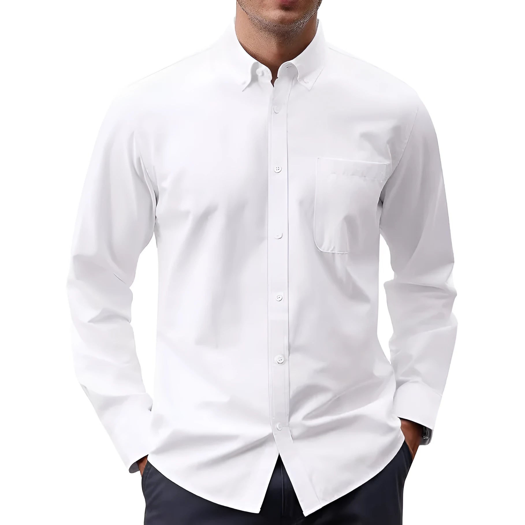 Solid colour Oxford long sleeve button shirt in cotton blend, available in multiple colours and sizes