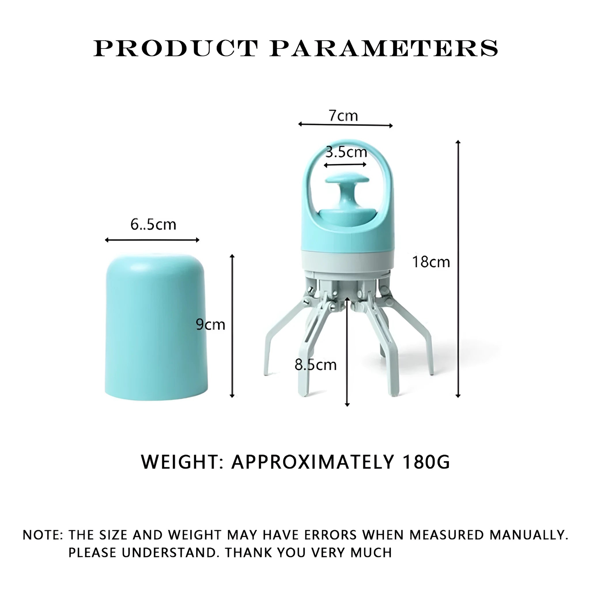 Blue plastic pet pooper scooper with claw mechanism and built-in garbage bag dispenser for outdoor waste collection