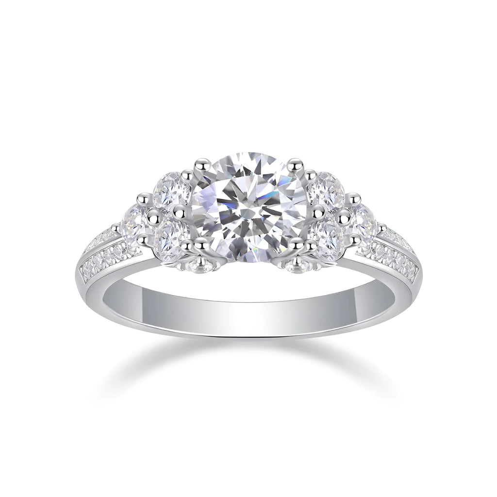 Coral Dream 1-carat moissanite wedding ring set in platinum-plated S925 silver on gift box