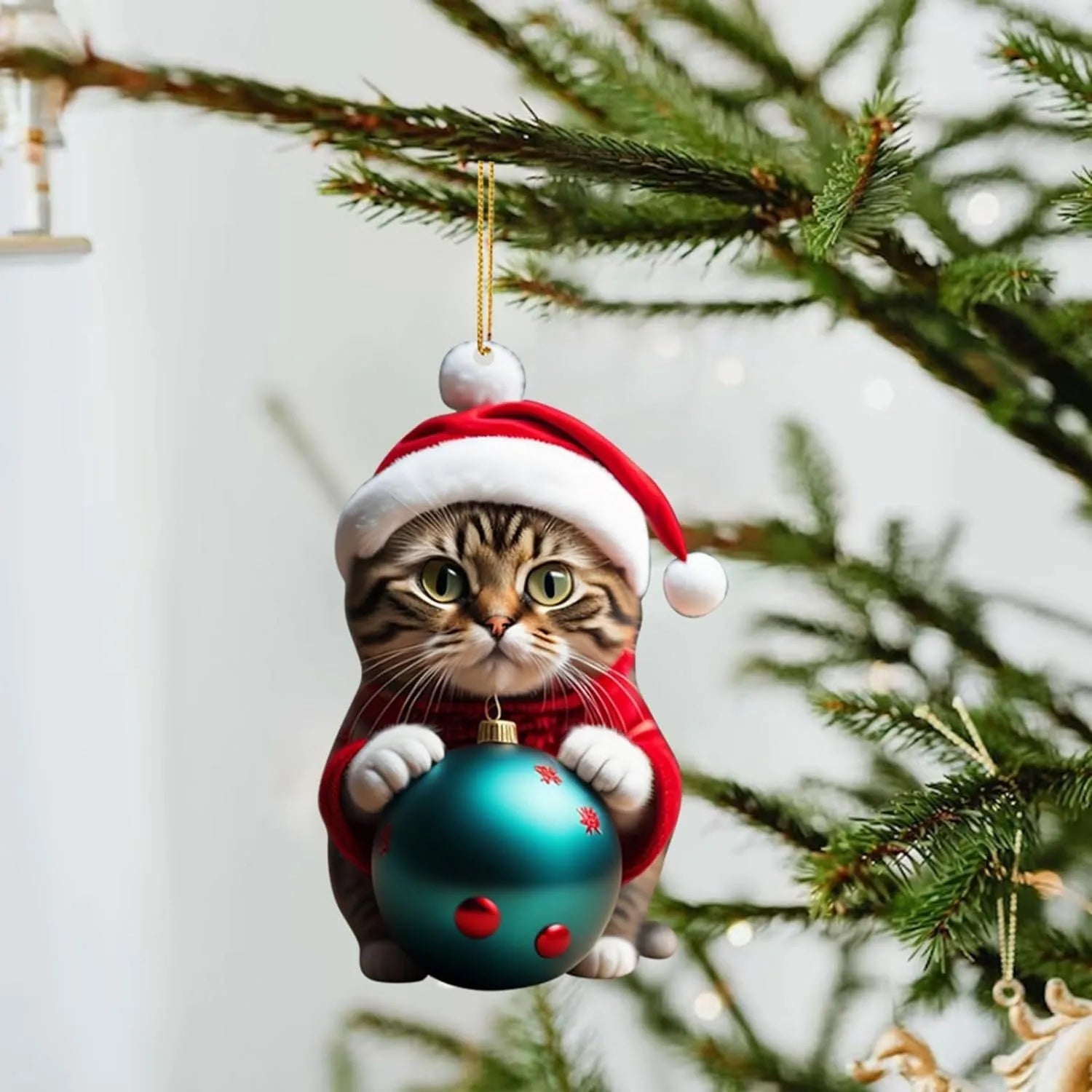 Cartoon cat Christmas car hanging ornament in acrylic with hanging cord