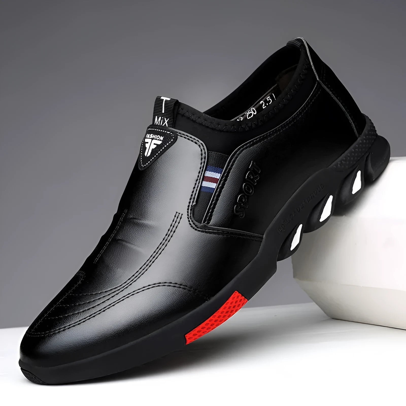 Men's black and brown PU business shoes with lace-up design and flat heel
