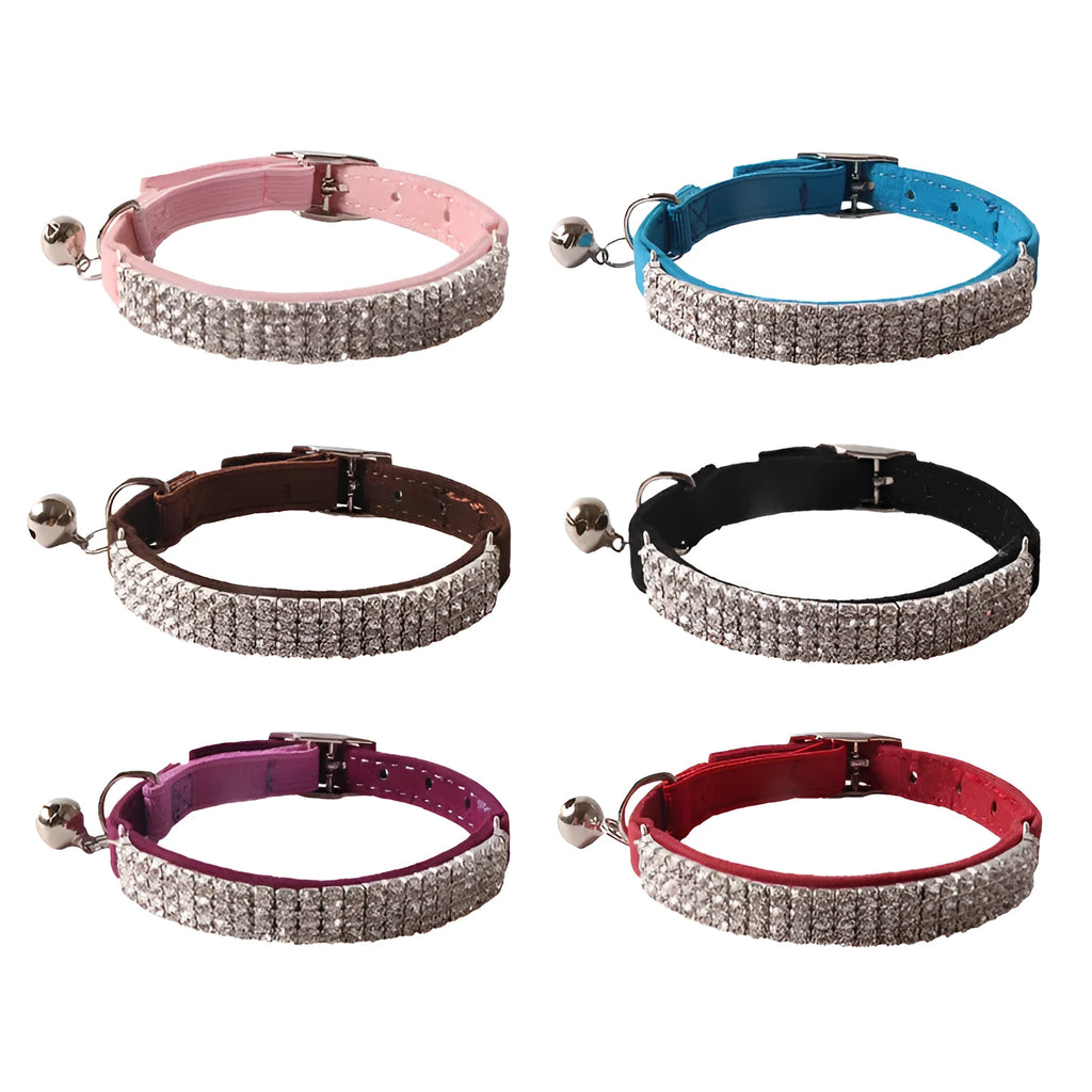 Adjustable elastic buckle cat collar in six colours with soft flocking material