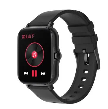 Blue smart sports watch with 1.7-inch colour touch screen on adjustable strap showing fitness data interface.
