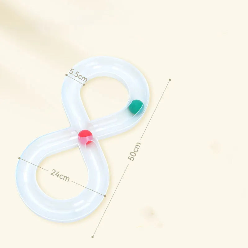 Blue and white cat turntable track ball activity centre with rotating spinner and puzzle feeder
