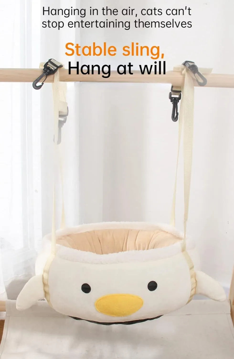 Green chick-shaped cat bed that can be used flat or hung as a hammock for small pets.