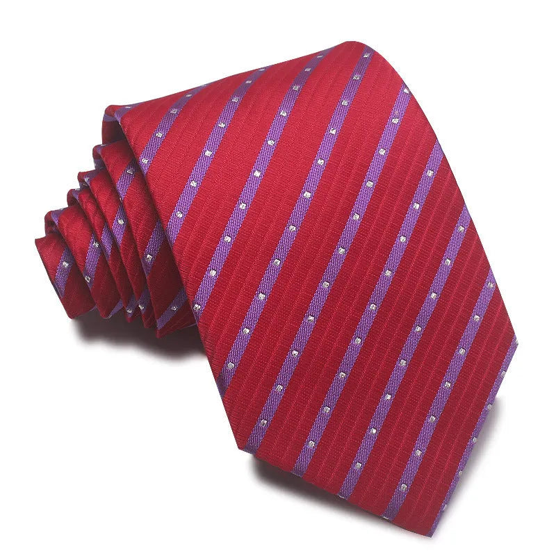 8cm wide red black and blue striped polyester jacquard business tie for men