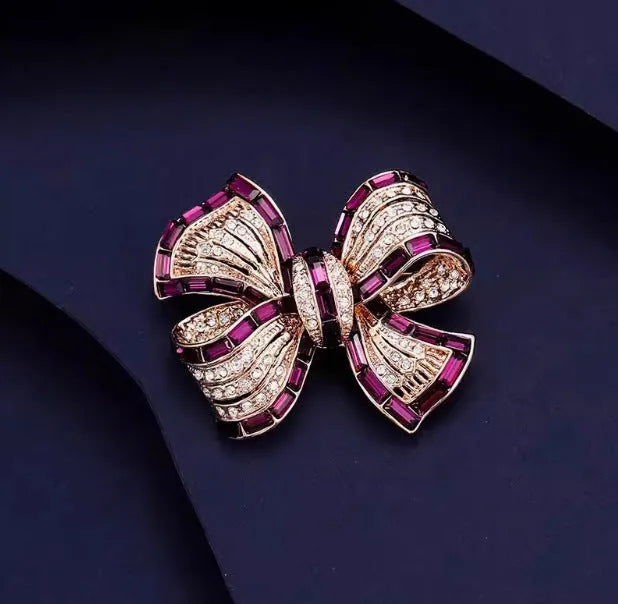 New purplish red bow alloy brooch for women with bow shape and alloy finish