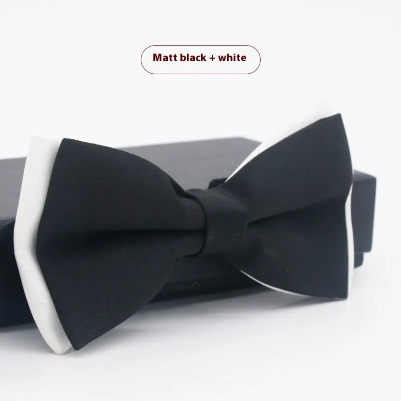 Solid colour flat head bow tie for formal wear in multiple colours including black, red, and blue.