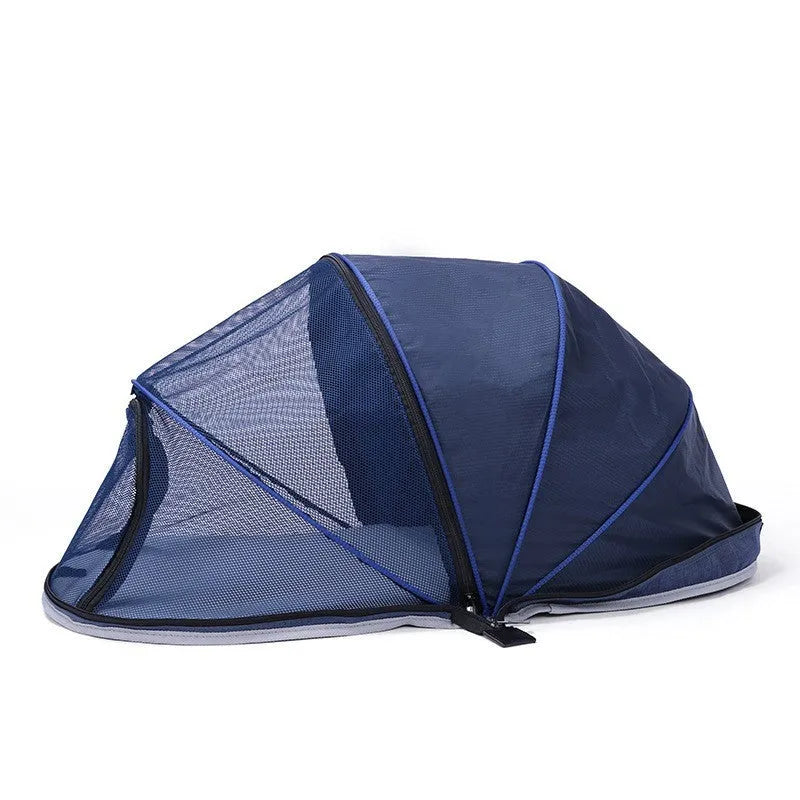 Foldable cat tent with half mesh design in blue colour variant