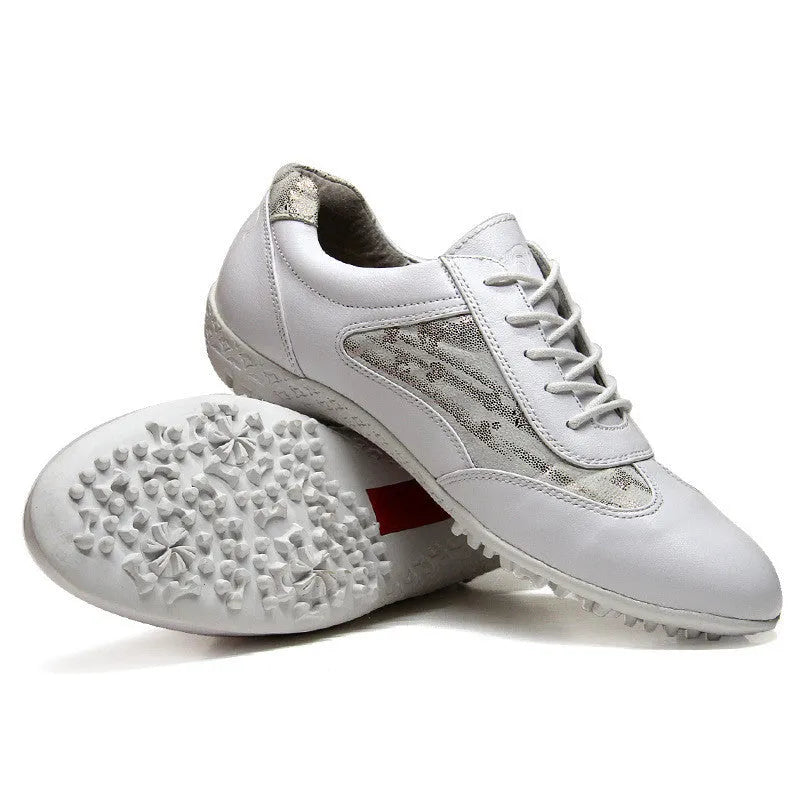 Women's light soft casual cowhide leather waterproof breathable non-slip sneakers in apricot colour with rubber sole