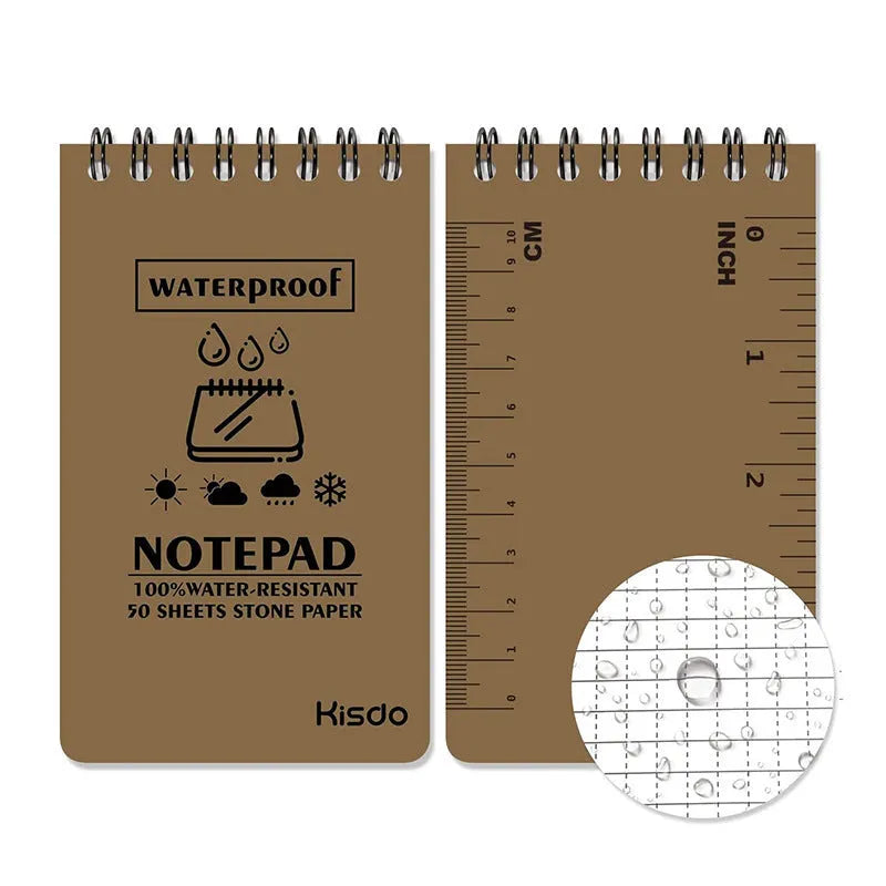 Waterproof spiral bound notepad with camouflage cover and stone paper pages