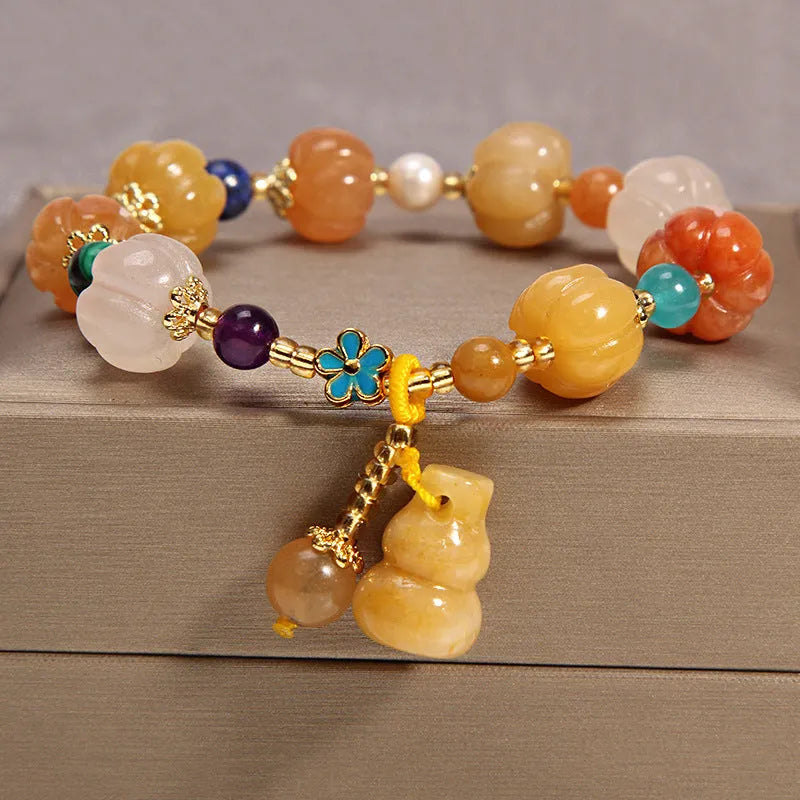 Yellow agate crystal beads on gold silk adjustable bracelet for women